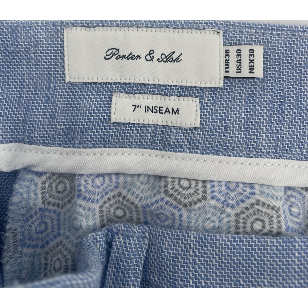 Porter & Ash Premium Collection Linen Blend Shorts Men's Size 30 Light Blue NWT - Picture 5 of 10